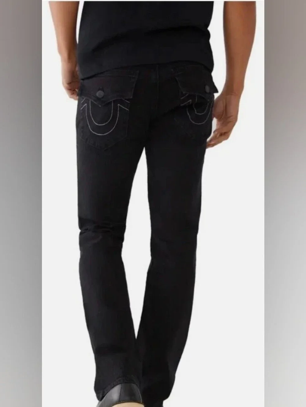 MEXICO True Religion Men's Black JEANS WHITE STITCHED SIZE 34X34 MADE IN NICE!